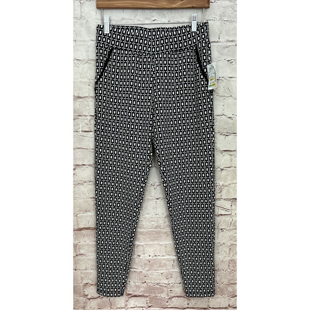MELISSA PAIGE Pants PETITE SMALL SP Knit Pull On Knit Ankle Pant Black White NEW